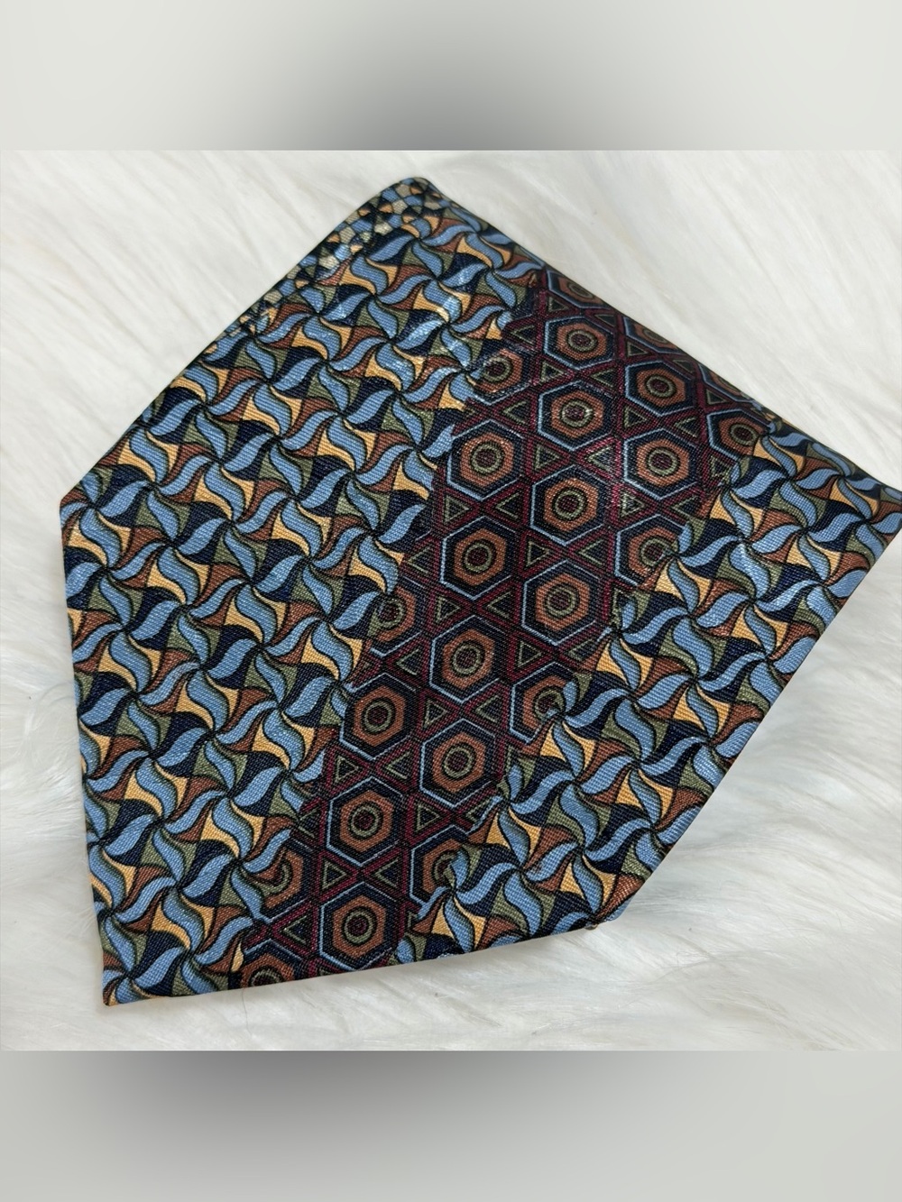 Vintage Silk Geometric Patchwork Diamond Supply Co. Tie in Blue & Brown